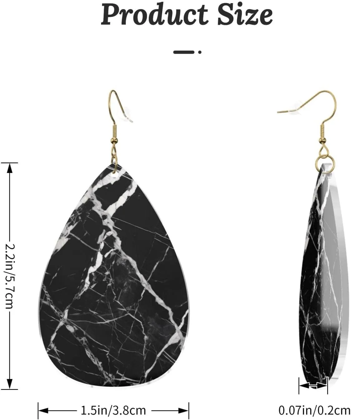 Stylish Drop-Shaped Acrylic Earrings Lightweight Printed Teardrop Dangle Earrings for Women (Black and White Marble)