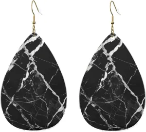 Stylish Drop-Shaped Acrylic Earrings Lightweight Printed Teardrop Dangle Earrings for Women (Black and White Marble)