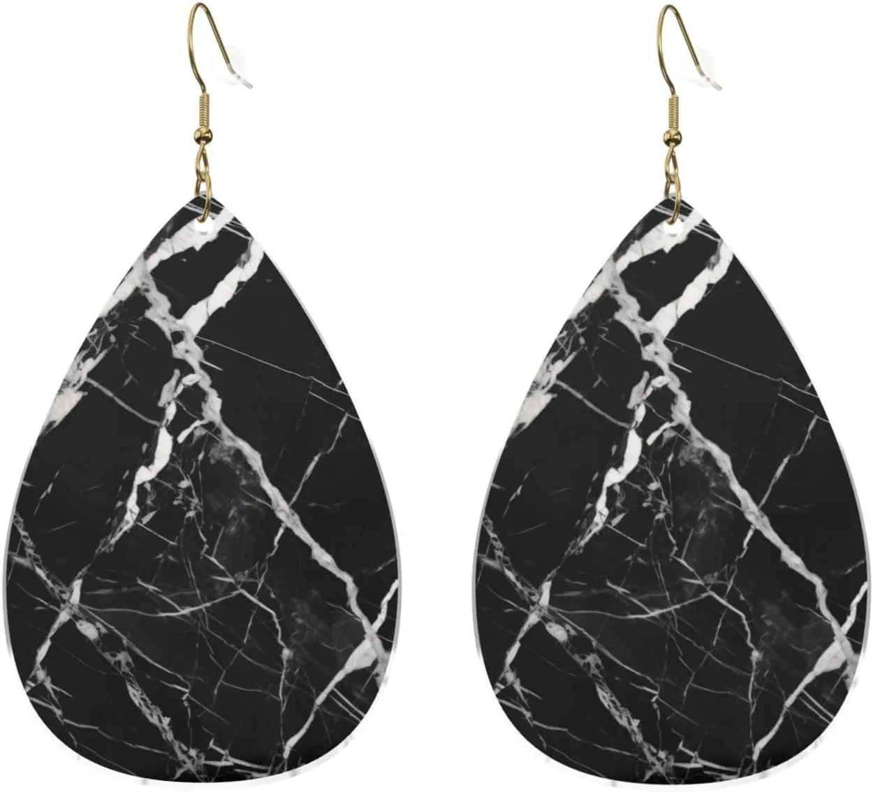 Stylish Drop-Shaped Acrylic Earrings Lightweight Printed Teardrop Dangle Earrings for Women (Black and White Marble)