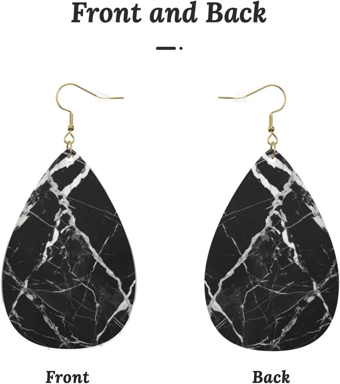 Stylish Drop-Shaped Acrylic Earrings Lightweight Printed Teardrop Dangle Earrings for Women (Black and White Marble)
