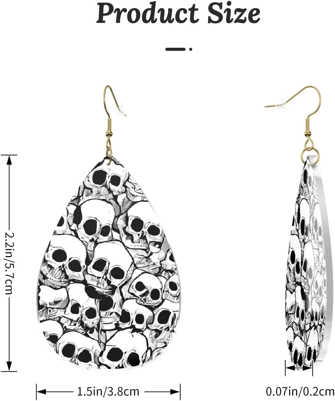 Stylish Drop-Shaped Acrylic Earrings Lightweight Printed Teardrop Dangle Earrings for Women (Black and white skulls)