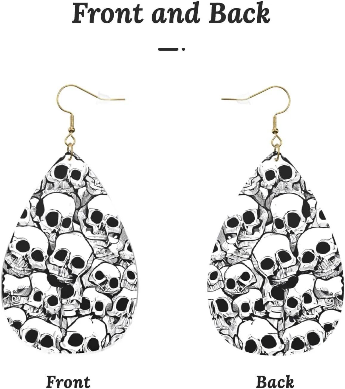 Stylish Drop-Shaped Acrylic Earrings Lightweight Printed Teardrop Dangle Earrings for Women (Black and white skulls)