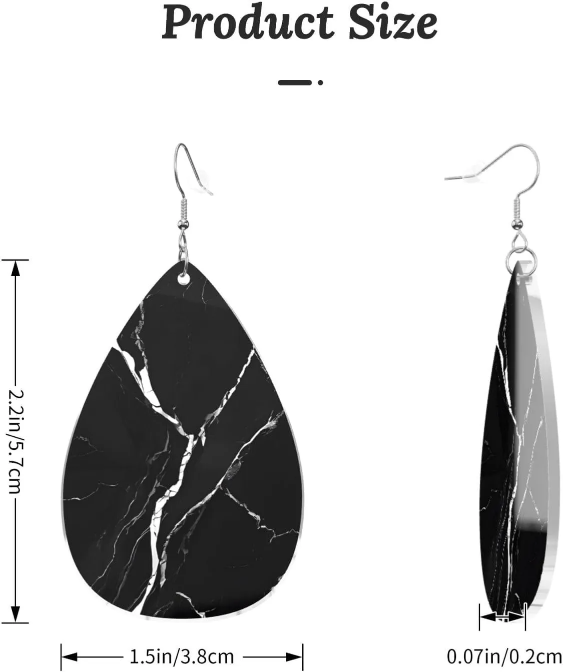 Stylish Drop-Shaped Acrylic Earrings Lightweight Printed Teardrop Dangle Earrings for Women (Black Gold Marble Print)