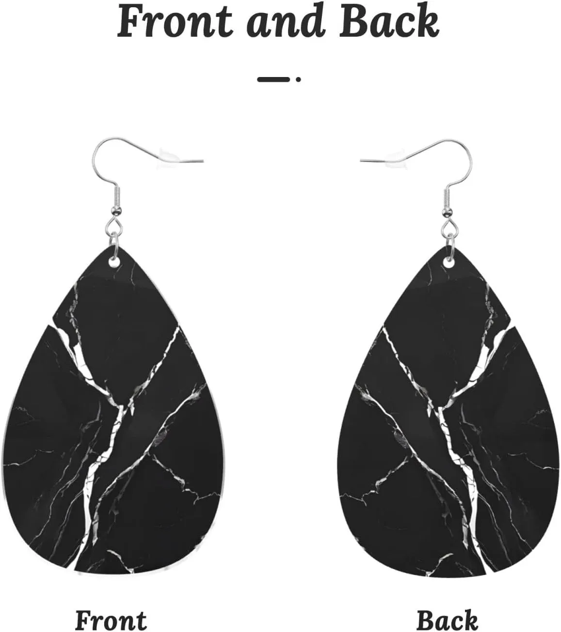 Stylish Drop-Shaped Acrylic Earrings Lightweight Printed Teardrop Dangle Earrings for Women (Black Gold Marble Print)