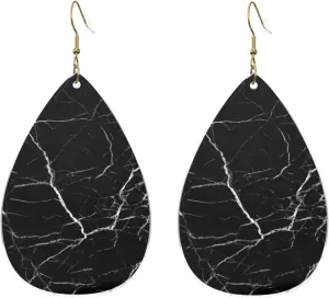 Stylish Drop-Shaped Acrylic Earrings Lightweight Printed Teardrop Dangle Earrings for Women (Black Marble)
