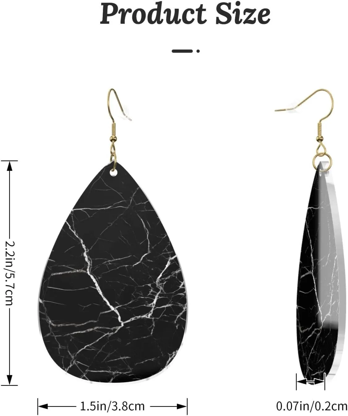 Stylish Drop-Shaped Acrylic Earrings Lightweight Printed Teardrop Dangle Earrings for Women (Black Marble)