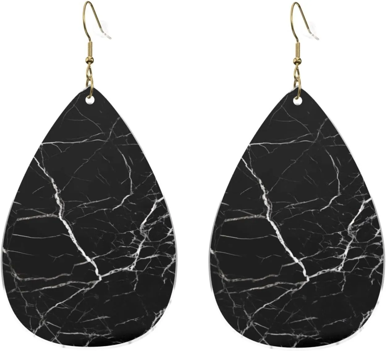 Stylish Drop-Shaped Acrylic Earrings Lightweight Printed Teardrop Dangle Earrings for Women (Black Marble)