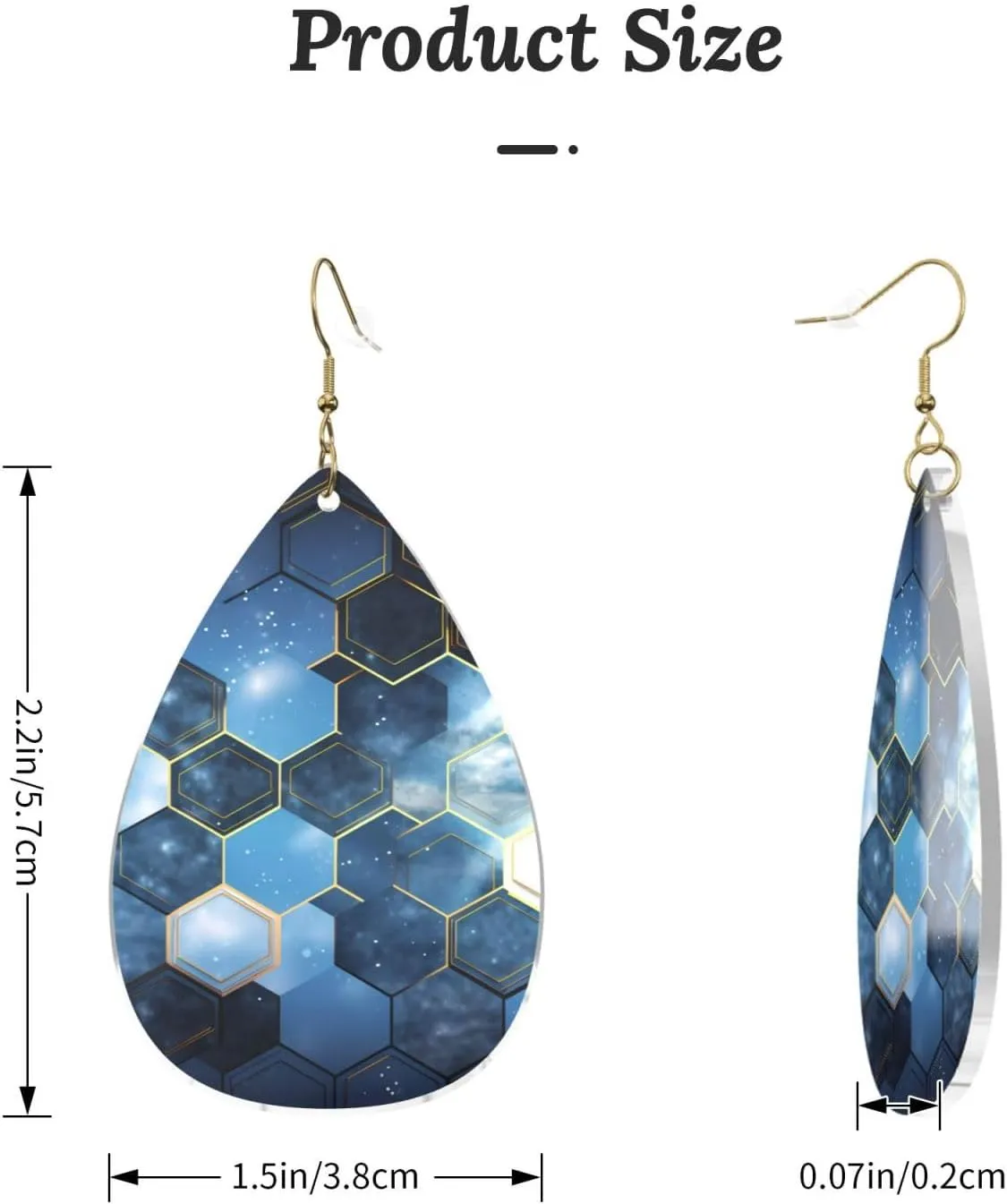 Stylish Drop-Shaped Acrylic Earrings Lightweight Printed Teardrop Dangle Earrings for Women (Blue Hexagons and Diamonds)