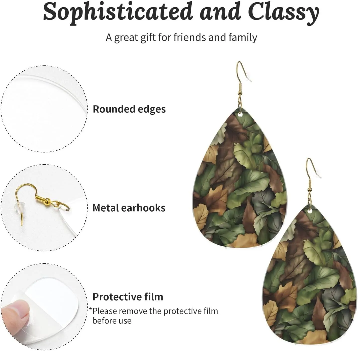 Stylish Drop-Shaped Acrylic Earrings Lightweight Printed Teardrop Dangle Earrings for Women (Camoflauge Print)