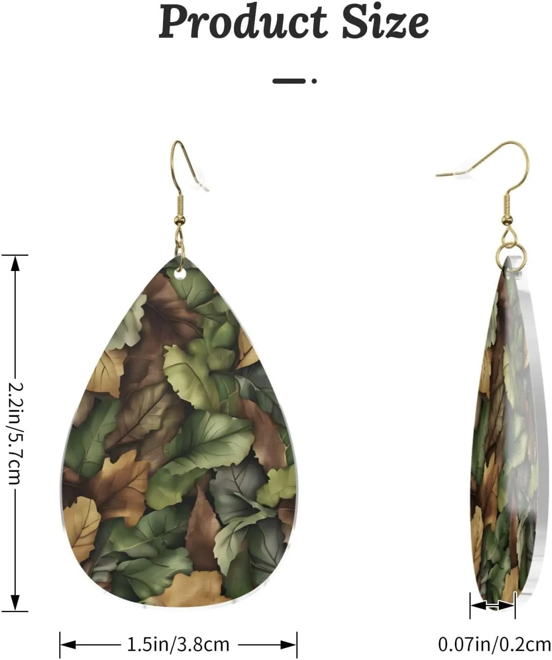 Stylish Drop-Shaped Acrylic Earrings Lightweight Printed Teardrop Dangle Earrings for Women (Camoflauge Print)