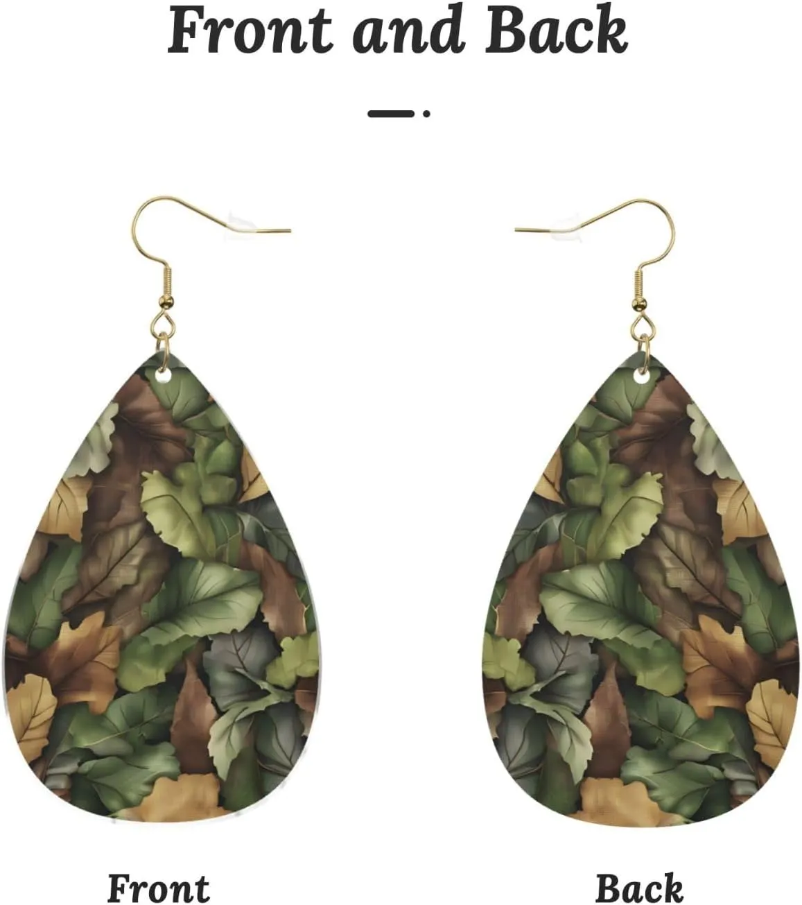 Stylish Drop-Shaped Acrylic Earrings Lightweight Printed Teardrop Dangle Earrings for Women (Camoflauge Print)