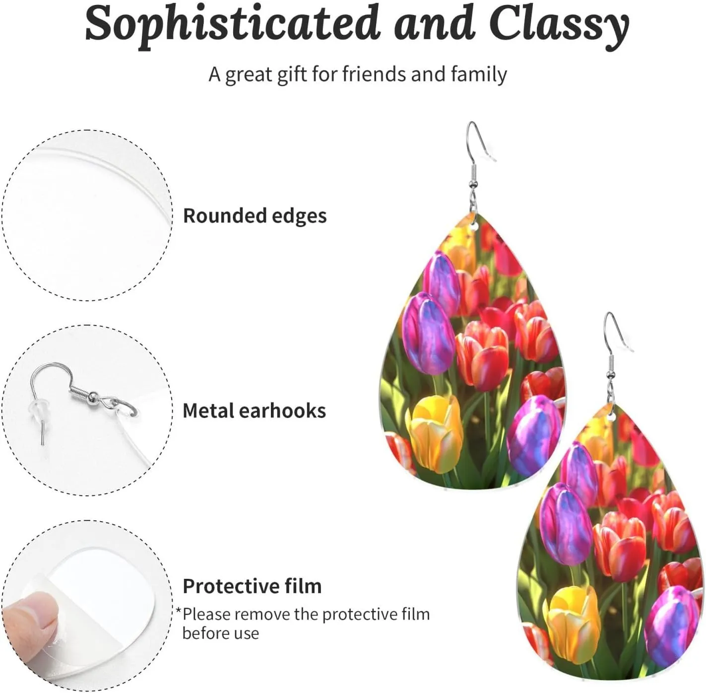 Stylish Drop-Shaped Acrylic Earrings Lightweight Printed Teardrop Dangle Earrings for Women (Colorful Flowers)