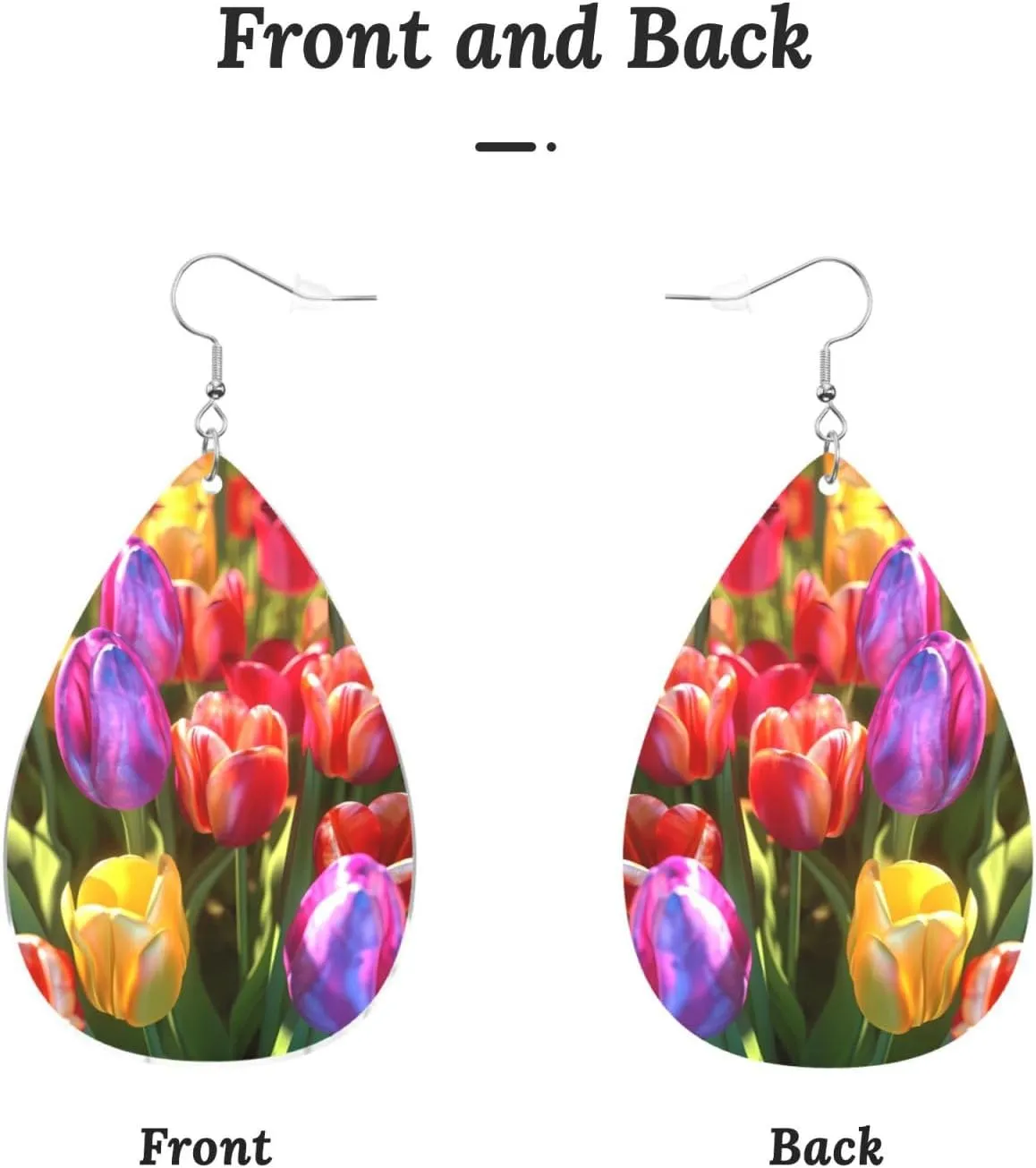 Stylish Drop-Shaped Acrylic Earrings Lightweight Printed Teardrop Dangle Earrings for Women (Colorful Flowers)