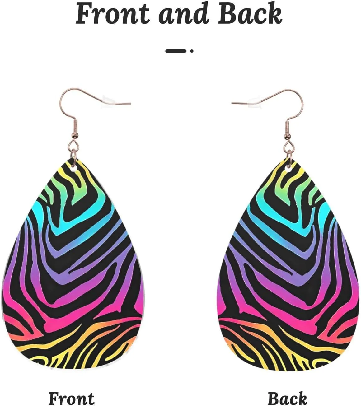 Stylish Drop-Shaped Acrylic Earrings Lightweight Printed Teardrop Dangle Earrings for Women (Colorful Rainbow Zebra)