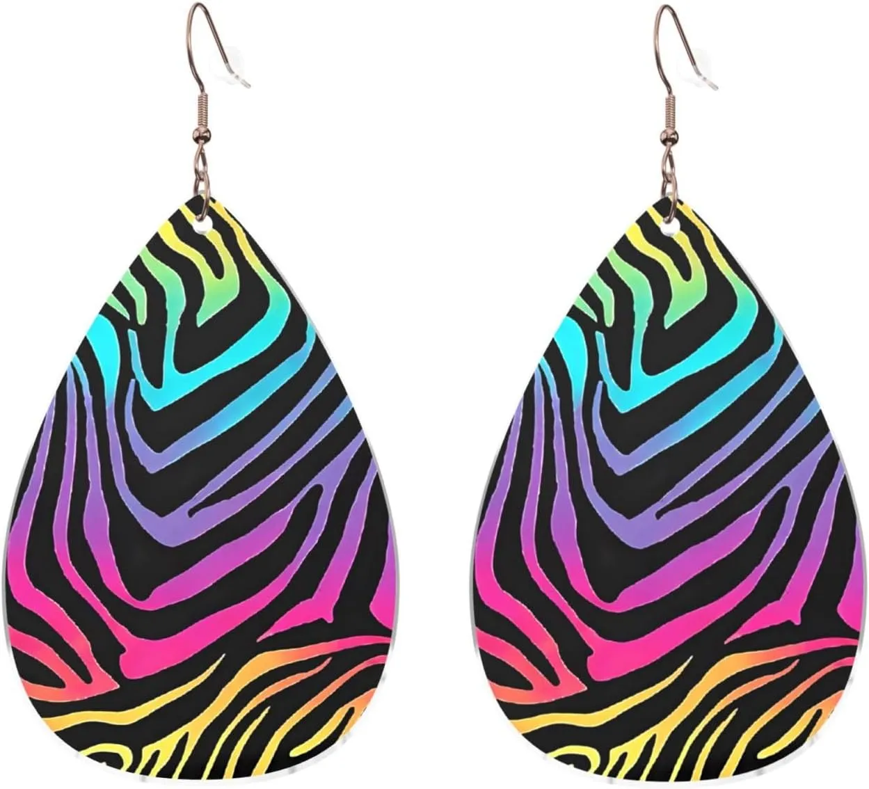 Stylish Drop-Shaped Acrylic Earrings Lightweight Printed Teardrop Dangle Earrings for Women (Colorful Rainbow Zebra)