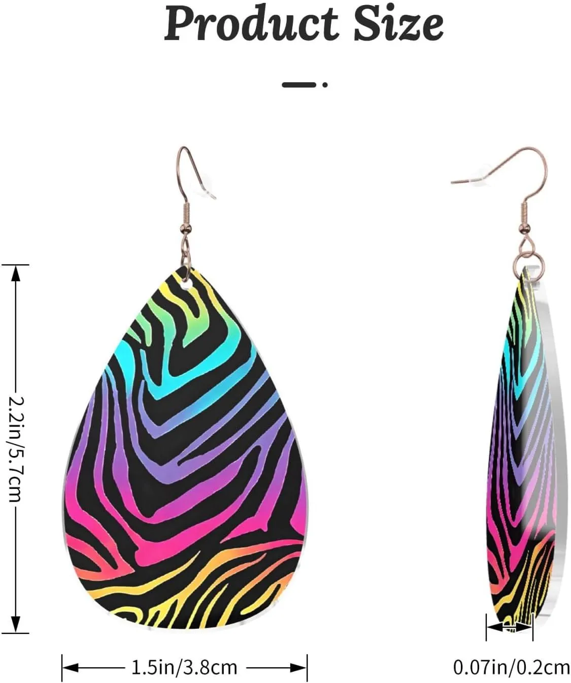 Stylish Drop-Shaped Acrylic Earrings Lightweight Printed Teardrop Dangle Earrings for Women (Colorful Rainbow Zebra)