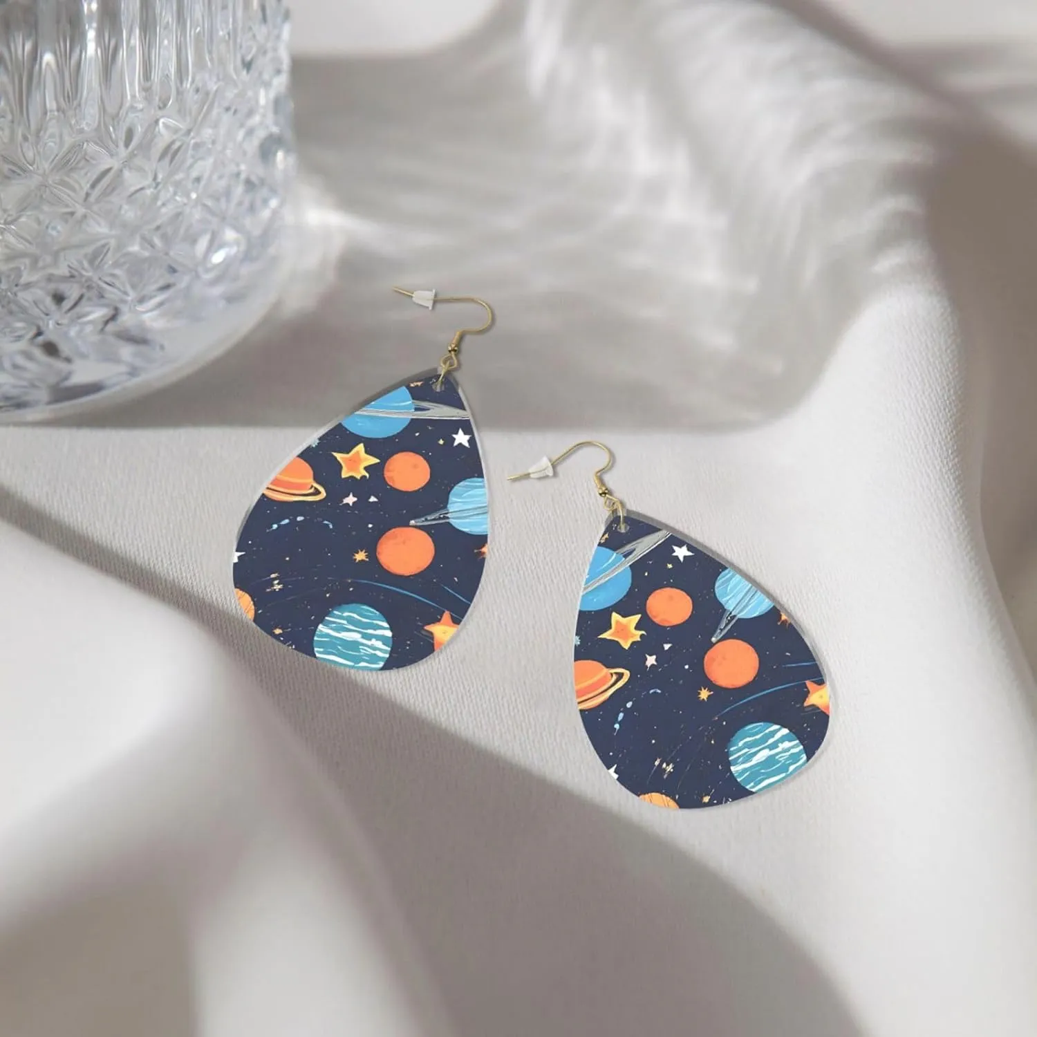 Stylish Drop-Shaped Acrylic Earrings Lightweight Printed Teardrop Dangle Earrings for Women (Constellation Star Clusters Galaxies)