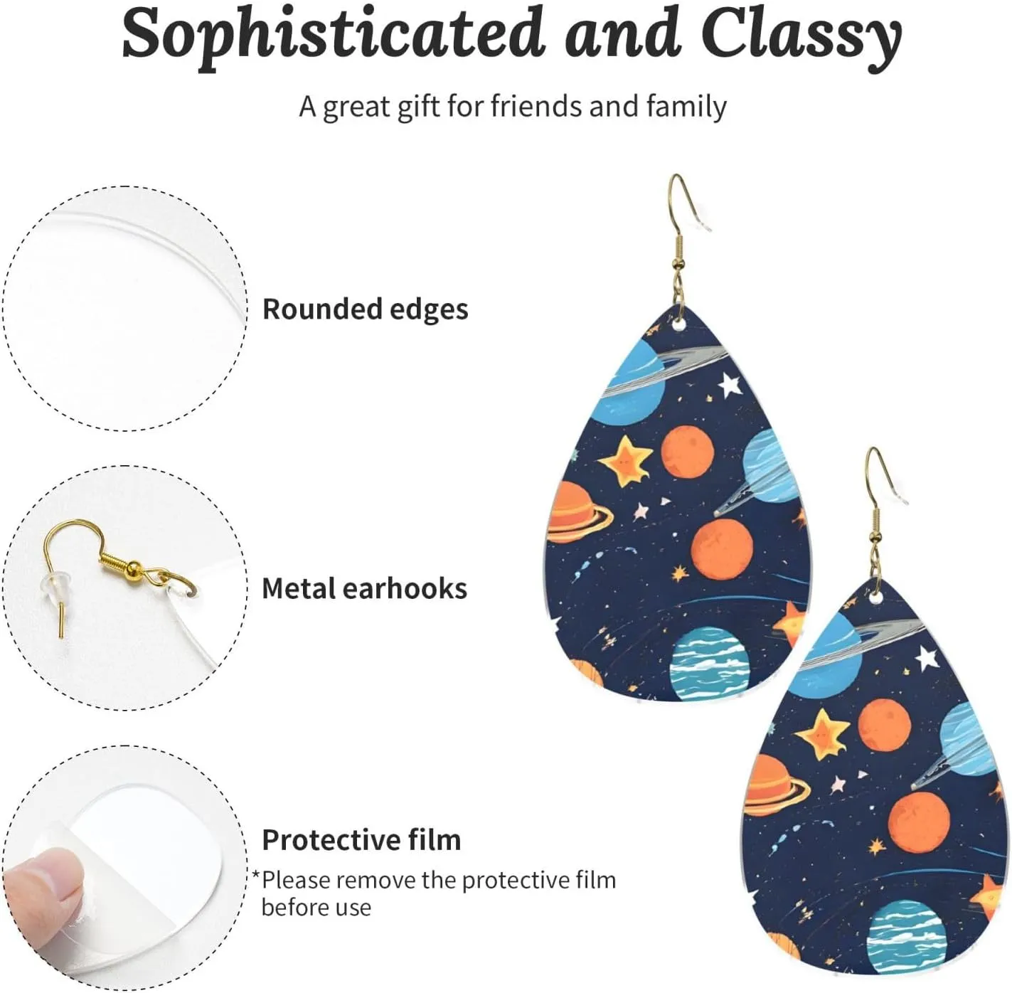 Stylish Drop-Shaped Acrylic Earrings Lightweight Printed Teardrop Dangle Earrings for Women (Constellation Star Clusters Galaxies)