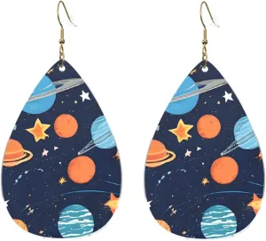 Stylish Drop-Shaped Acrylic Earrings Lightweight Printed Teardrop Dangle Earrings for Women (Constellation Star Clusters Galaxies)