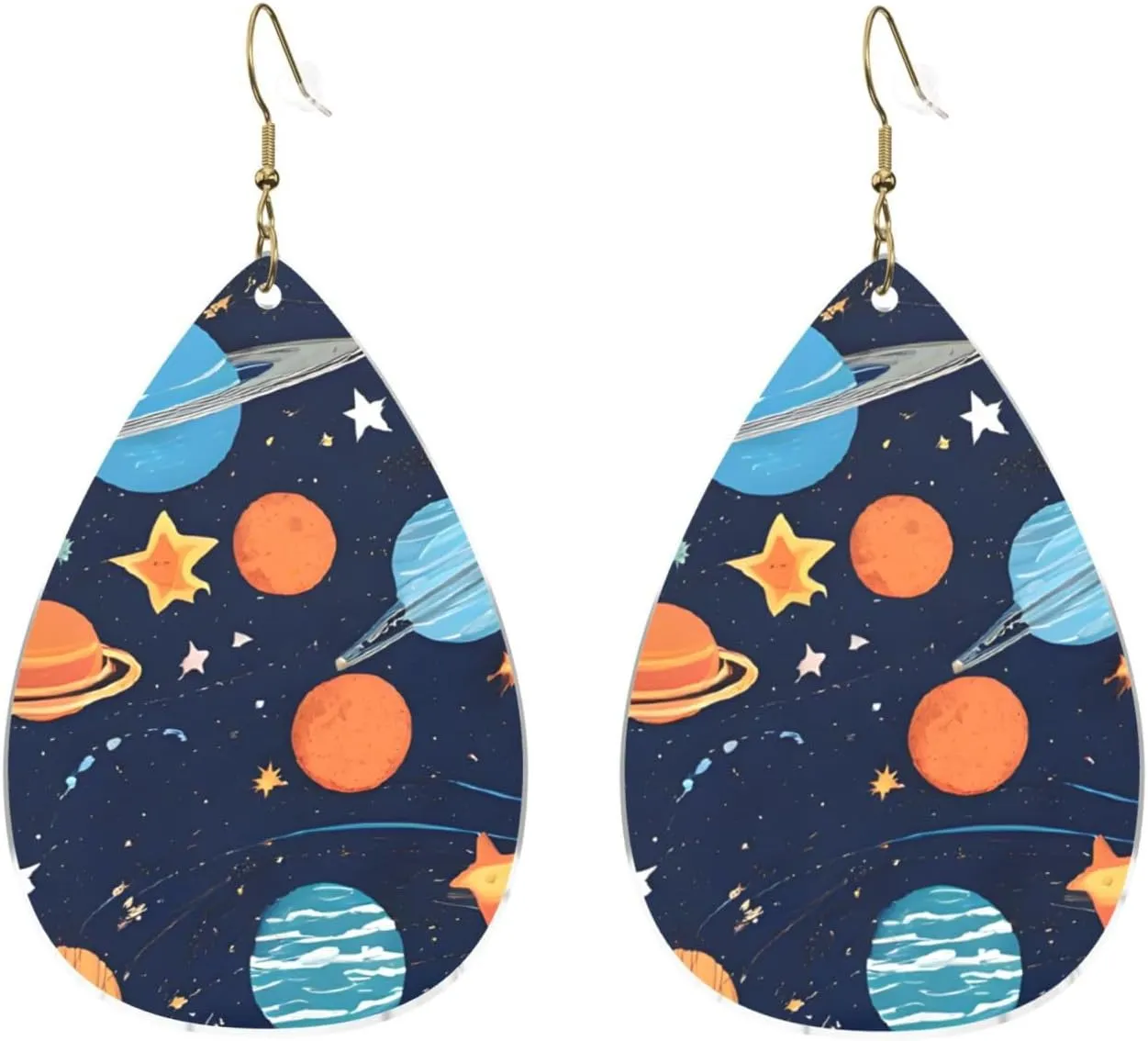 Stylish Drop-Shaped Acrylic Earrings Lightweight Printed Teardrop Dangle Earrings for Women (Constellation Star Clusters Galaxies)