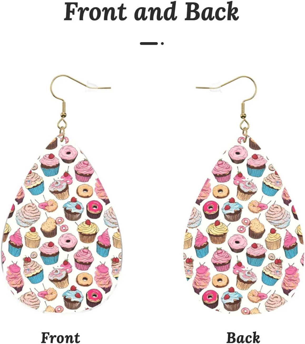 Stylish Drop-Shaped Acrylic Earrings Lightweight Printed Teardrop Dangle Earrings for Women (Cupcake Pattern)