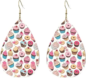 Stylish Drop-Shaped Acrylic Earrings Lightweight Printed Teardrop Dangle Earrings for Women (Cupcake Pattern)
