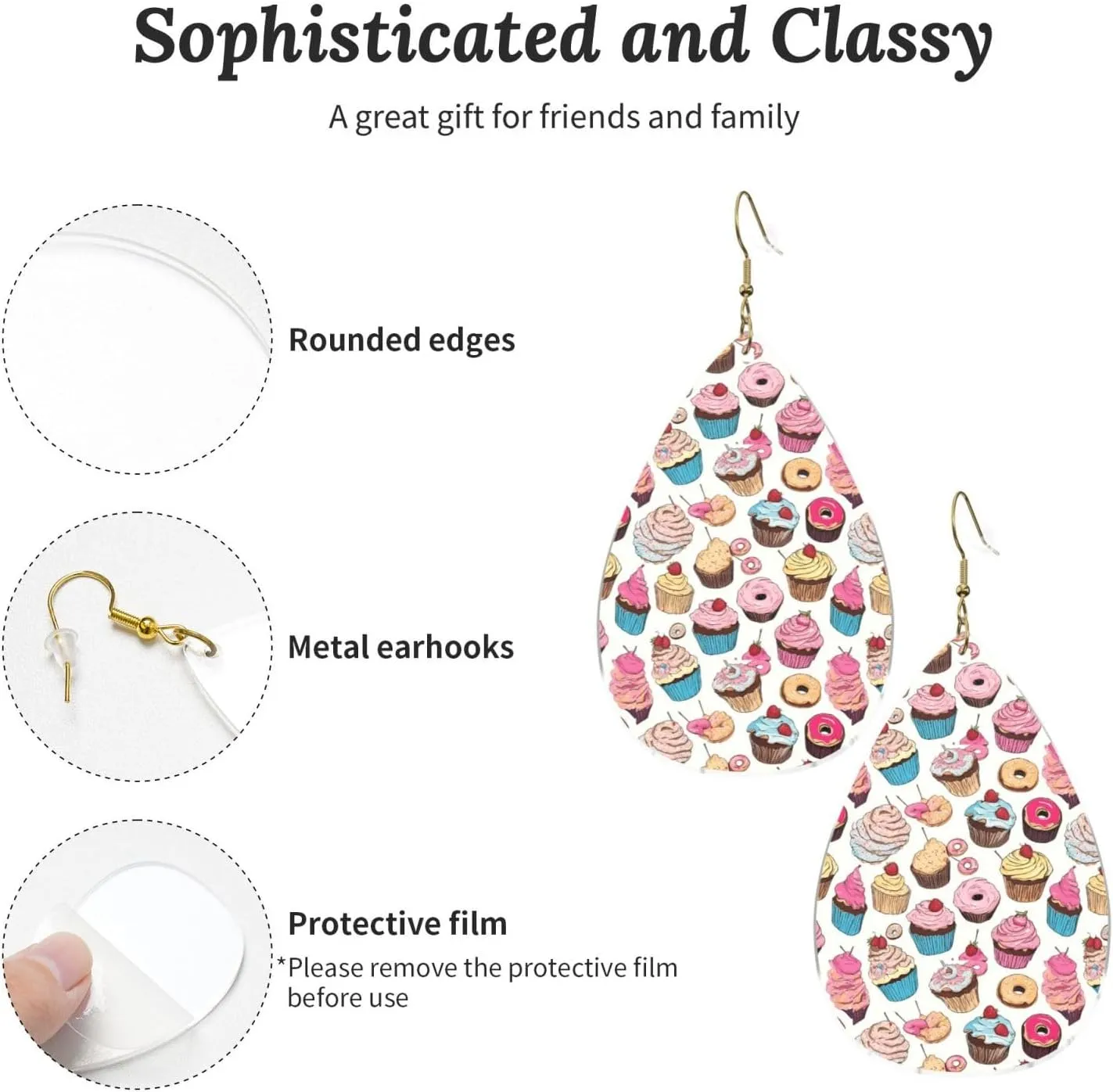 Stylish Drop-Shaped Acrylic Earrings Lightweight Printed Teardrop Dangle Earrings for Women (Cupcake Pattern)