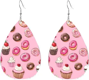 Stylish Drop-Shaped Acrylic Earrings Lightweight Printed Teardrop Dangle Earrings for Women (Cupcakes Donuts Muffins Sugar Print)