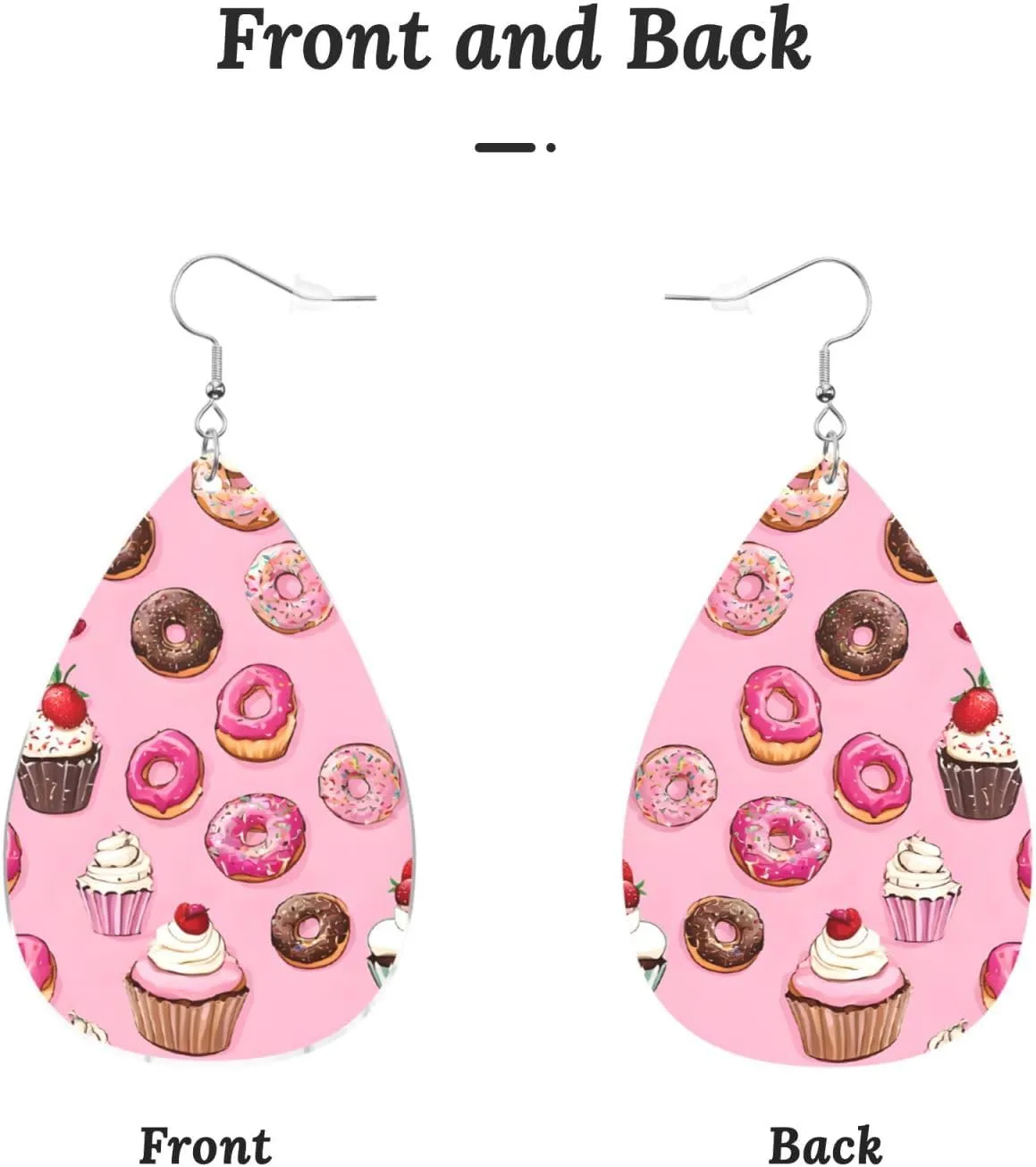 Stylish Drop-Shaped Acrylic Earrings Lightweight Printed Teardrop Dangle Earrings for Women (Cupcakes Donuts Muffins Sugar Print)