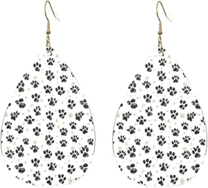 Stylish Drop-Shaped Acrylic Earrings Lightweight Printed Teardrop Dangle Earrings for Women (Cute Dog Paw Print)
