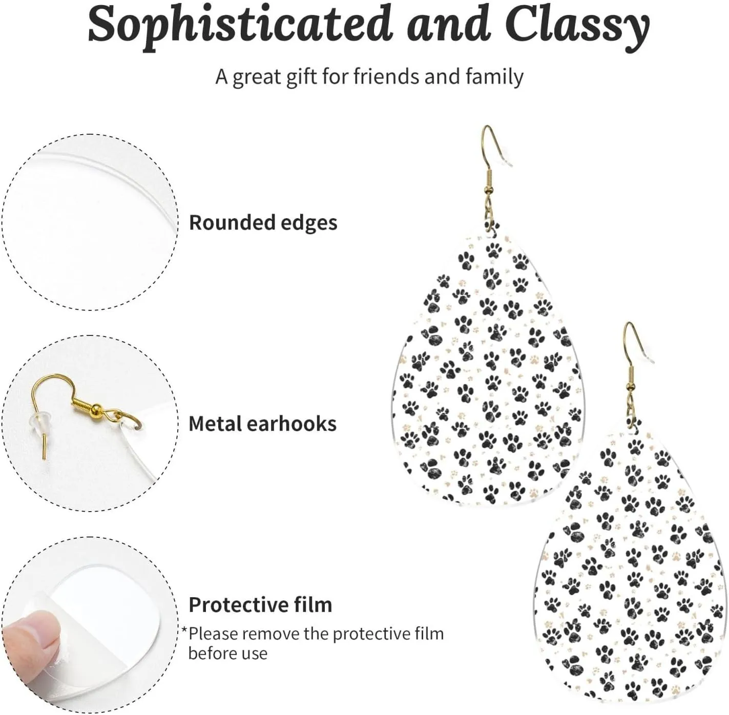 Stylish Drop-Shaped Acrylic Earrings Lightweight Printed Teardrop Dangle Earrings for Women (Cute Dog Paw Print)