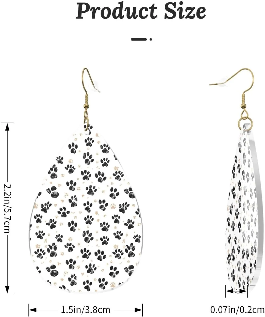 Stylish Drop-Shaped Acrylic Earrings Lightweight Printed Teardrop Dangle Earrings for Women (Cute Dog Paw Print)