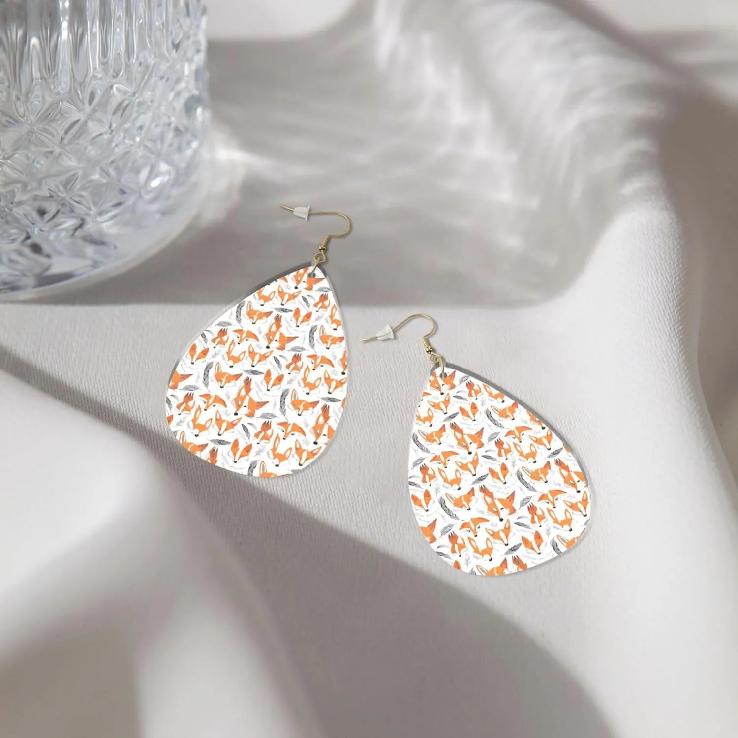 Stylish Drop-Shaped Acrylic Earrings Lightweight Printed Teardrop Dangle Earrings for Women (Cute Floral Animal Pattern)
