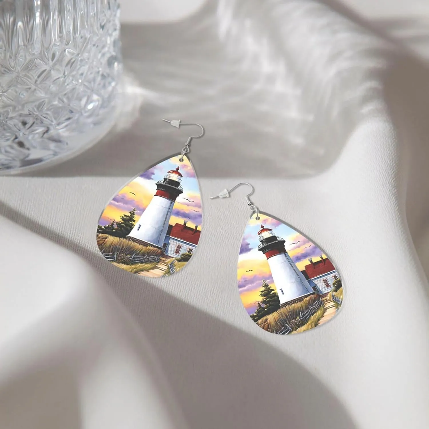 Stylish Drop-Shaped Acrylic Earrings Lightweight Printed Teardrop Dangle Earrings for Women (Diamond Painting)