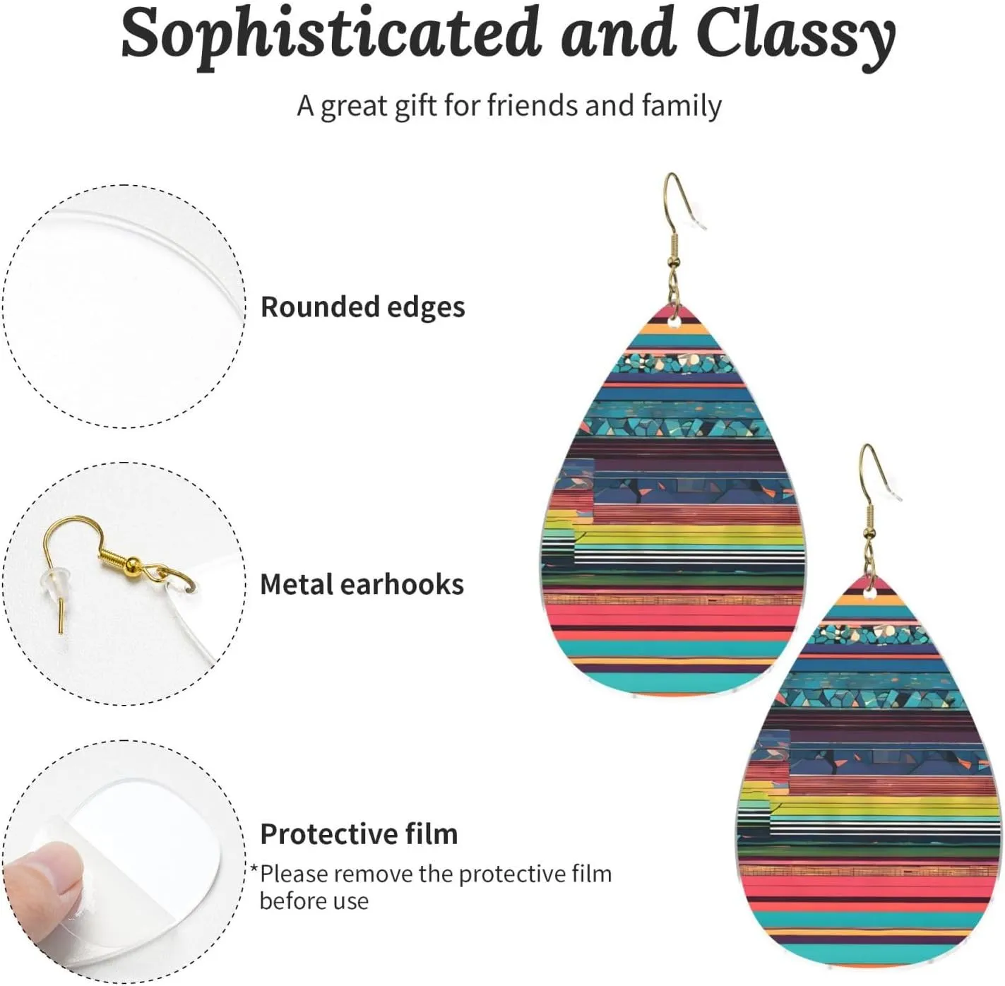 Stylish Drop-Shaped Acrylic Earrings Lightweight Printed Teardrop Dangle Earrings for Women (Ethnic Geometric Pattern)