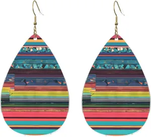 Stylish Drop-Shaped Acrylic Earrings Lightweight Printed Teardrop Dangle Earrings for Women (Ethnic Geometric Pattern)