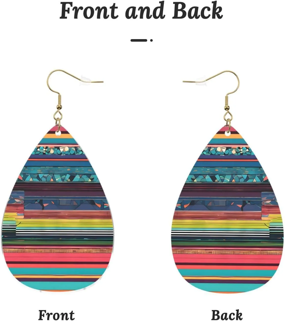 Stylish Drop-Shaped Acrylic Earrings Lightweight Printed Teardrop Dangle Earrings for Women (Ethnic Geometric Pattern)
