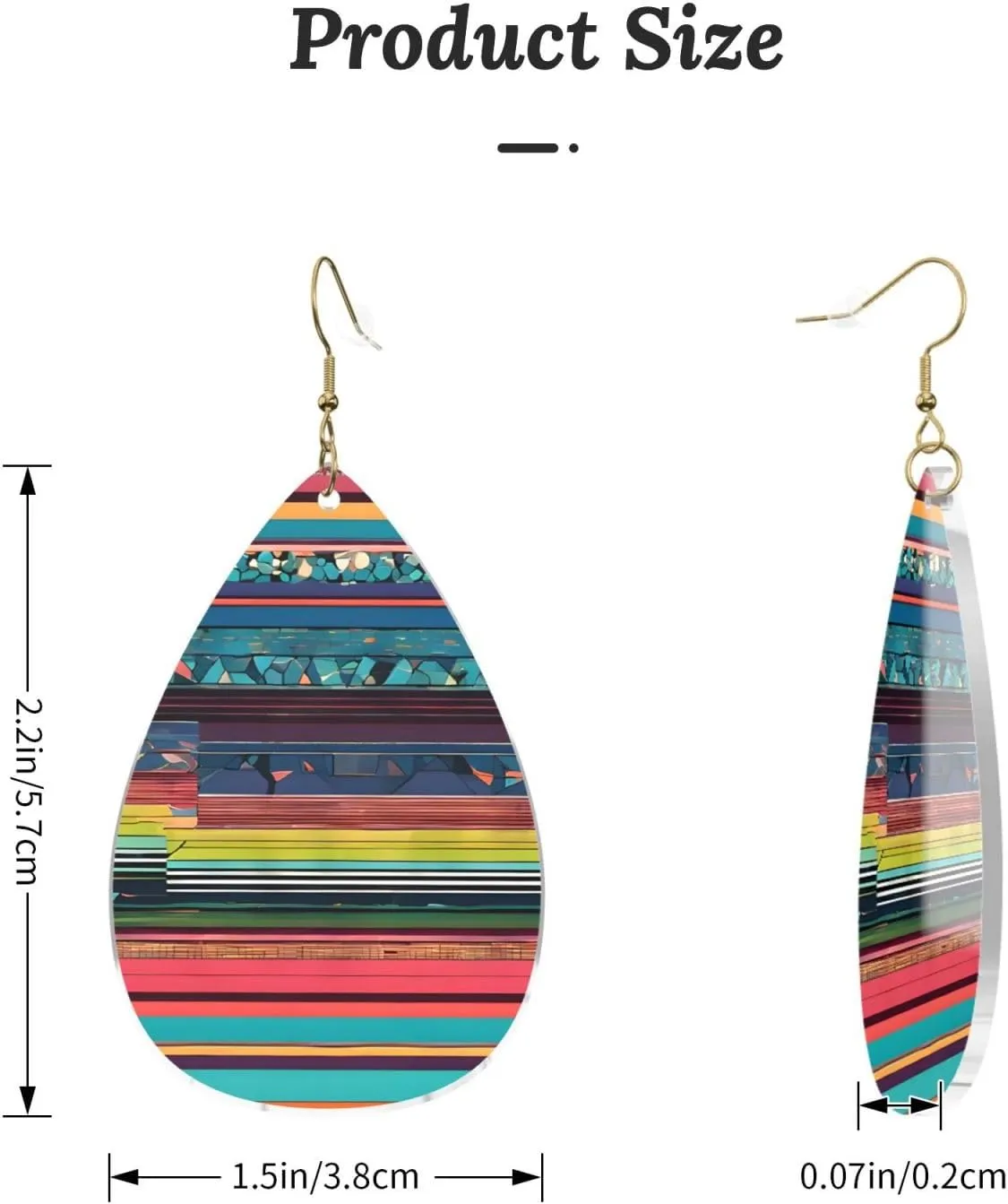Stylish Drop-Shaped Acrylic Earrings Lightweight Printed Teardrop Dangle Earrings for Women (Ethnic Geometric Pattern)