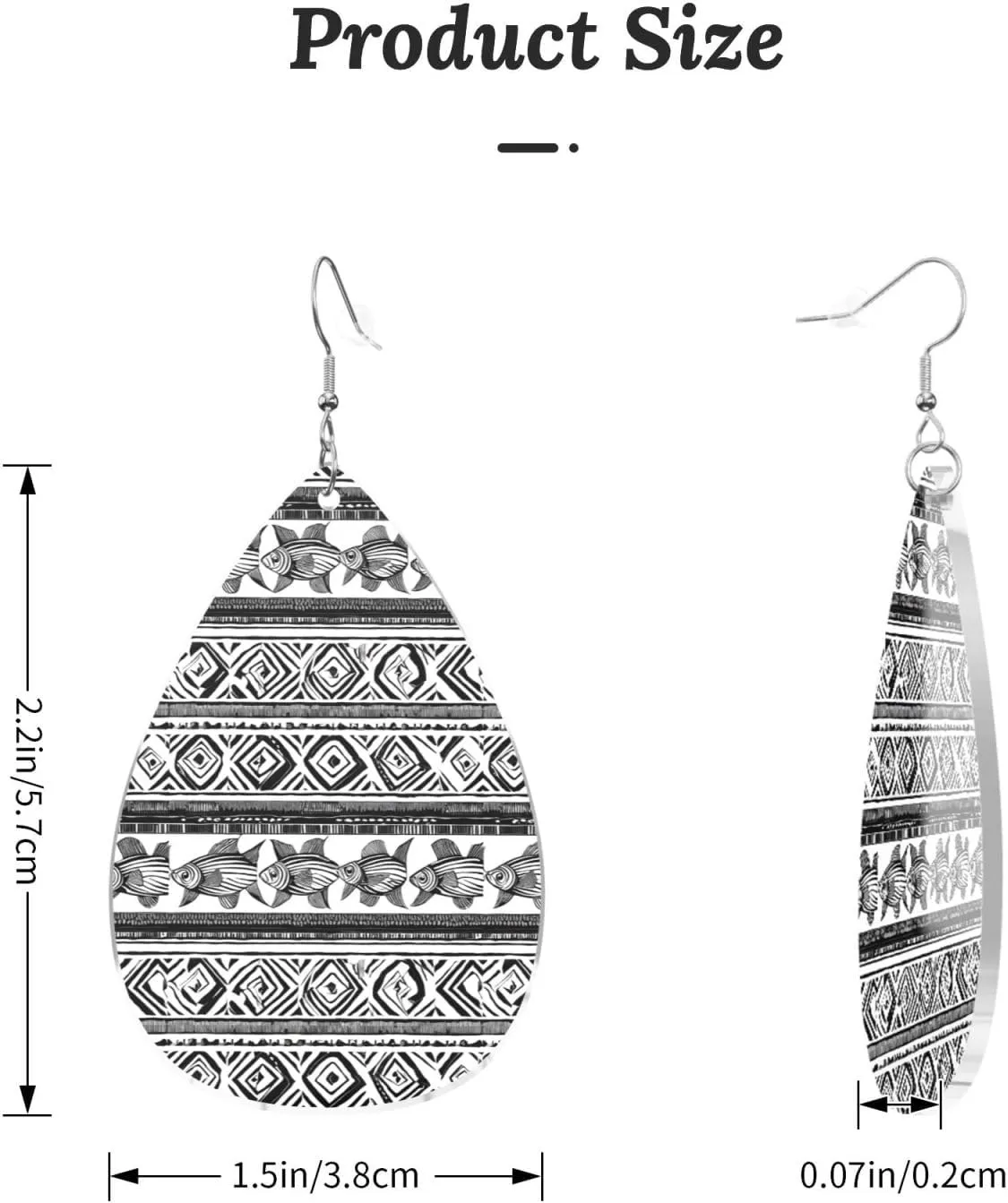 Stylish Drop-Shaped Acrylic Earrings Lightweight Printed Teardrop Dangle Earrings for Women (Ethnic Turtle Striped)