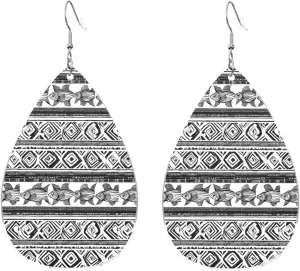 Stylish Drop-Shaped Acrylic Earrings Lightweight Printed Teardrop Dangle Earrings for Women (Ethnic Turtle Striped)