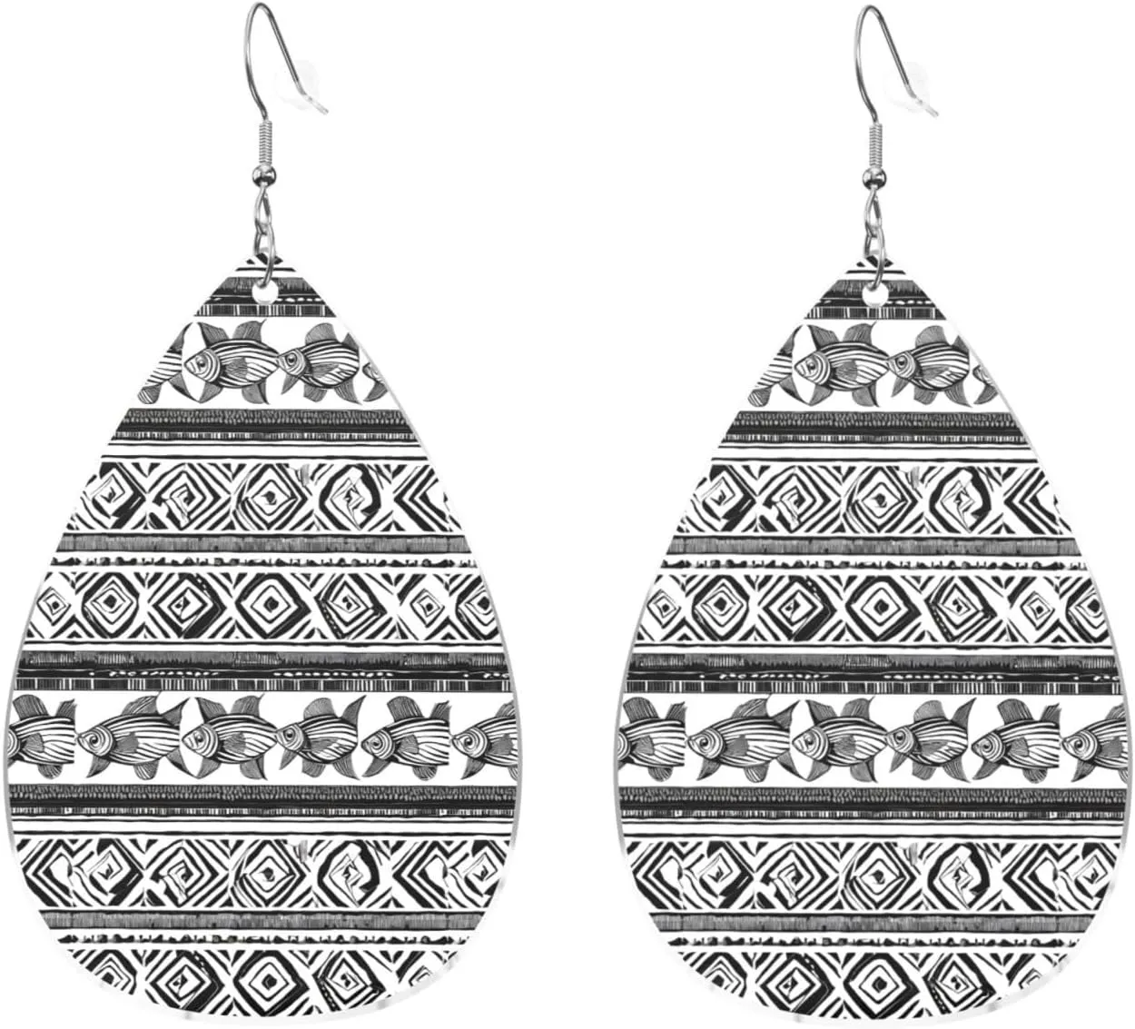 Stylish Drop-Shaped Acrylic Earrings Lightweight Printed Teardrop Dangle Earrings for Women (Ethnic Turtle Striped)
