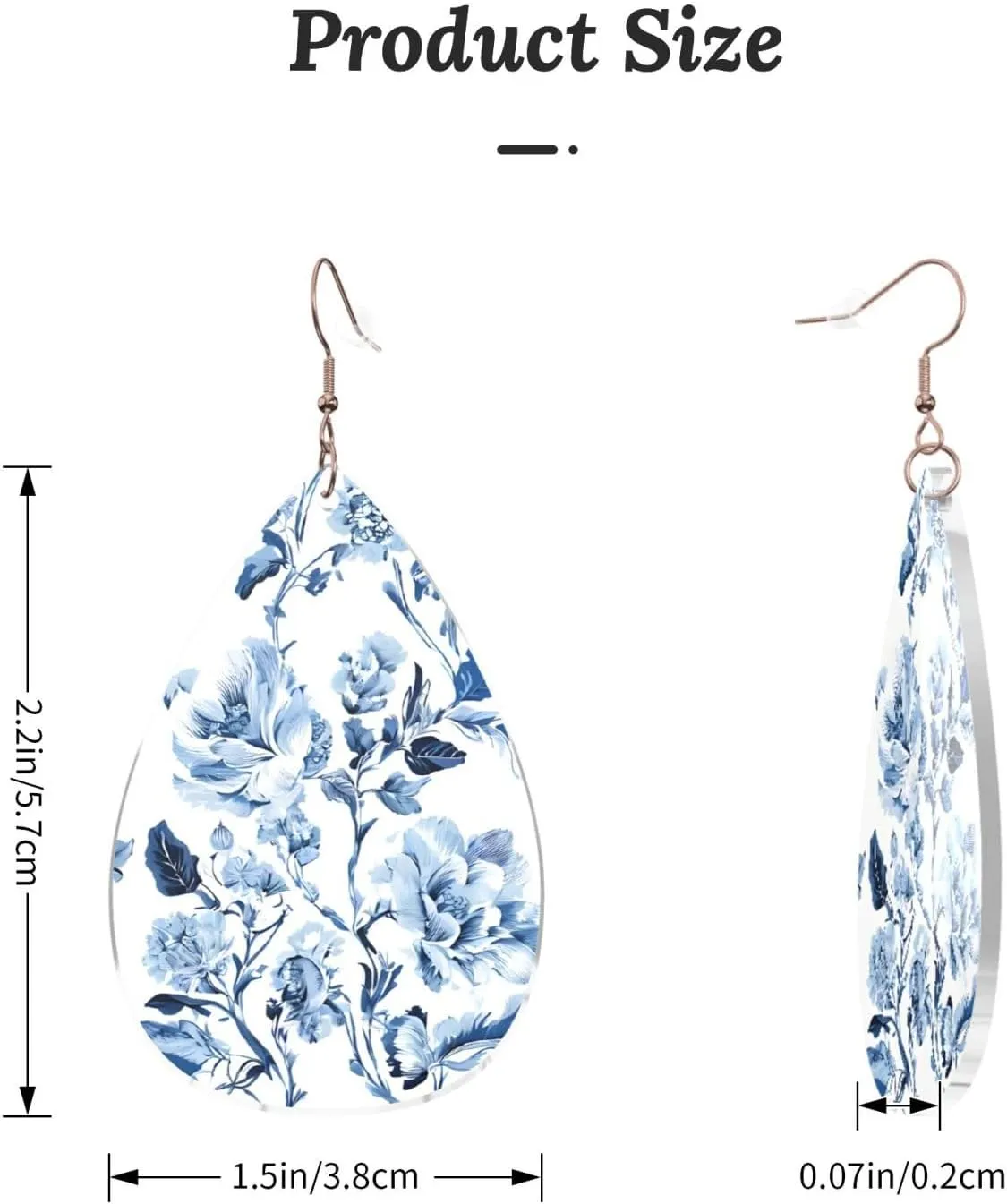 Stylish Drop-Shaped Acrylic Earrings Lightweight Printed Teardrop Dangle Earrings for Women (Flower Herbs Herbaceous Plants Print)