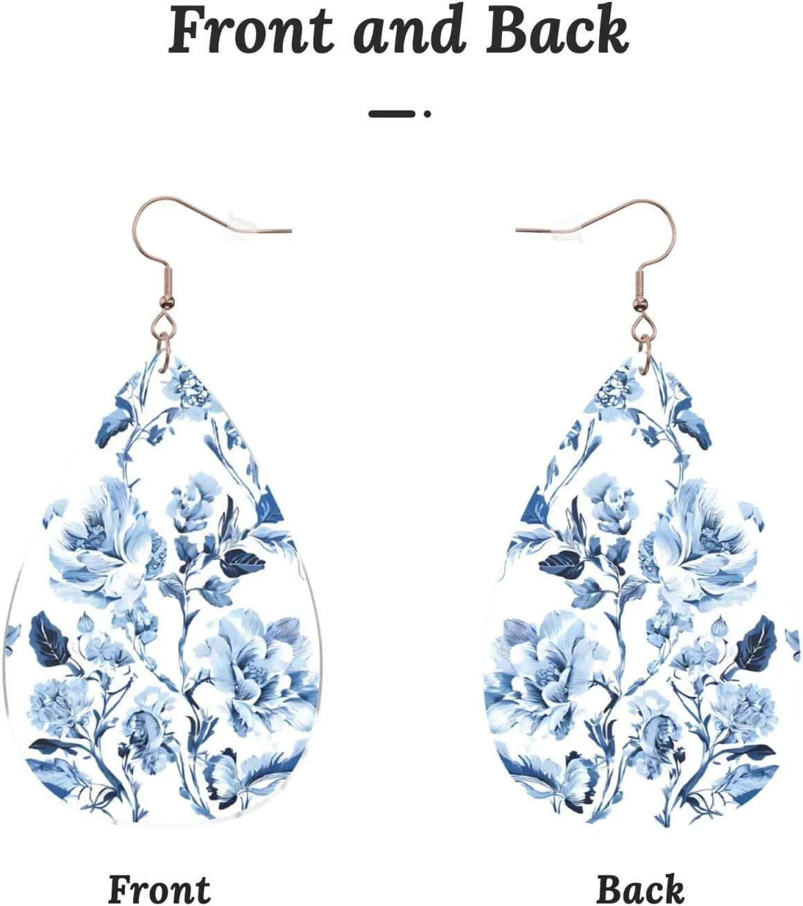 Stylish Drop-Shaped Acrylic Earrings Lightweight Printed Teardrop Dangle Earrings for Women (Flower Herbs Herbaceous Plants Print)