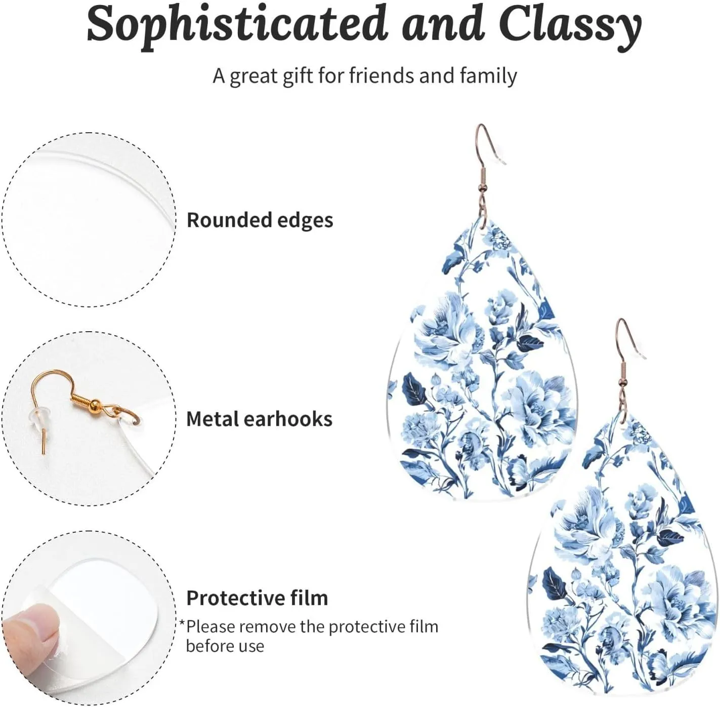 Stylish Drop-Shaped Acrylic Earrings Lightweight Printed Teardrop Dangle Earrings for Women (Flower Herbs Herbaceous Plants Print)