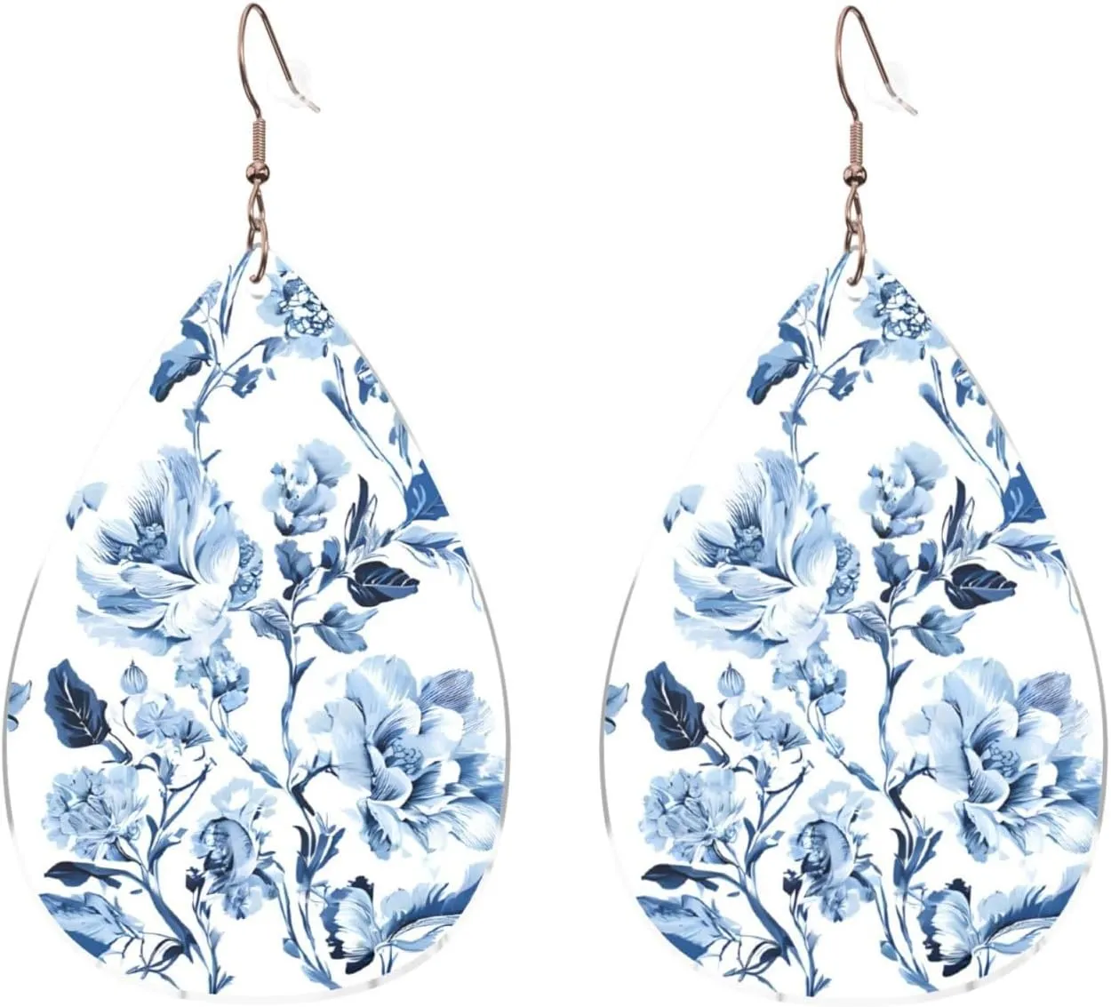 Stylish Drop-Shaped Acrylic Earrings Lightweight Printed Teardrop Dangle Earrings for Women (Flower Herbs Herbaceous Plants Print)