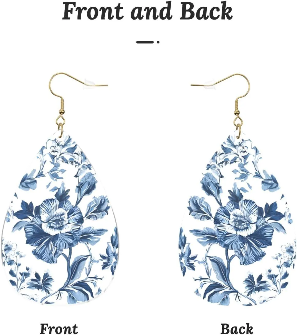 Stylish Drop-Shaped Acrylic Earrings Lightweight Printed Teardrop Dangle Earrings for Women (Flowering Herbs and Herbaceous Plants)