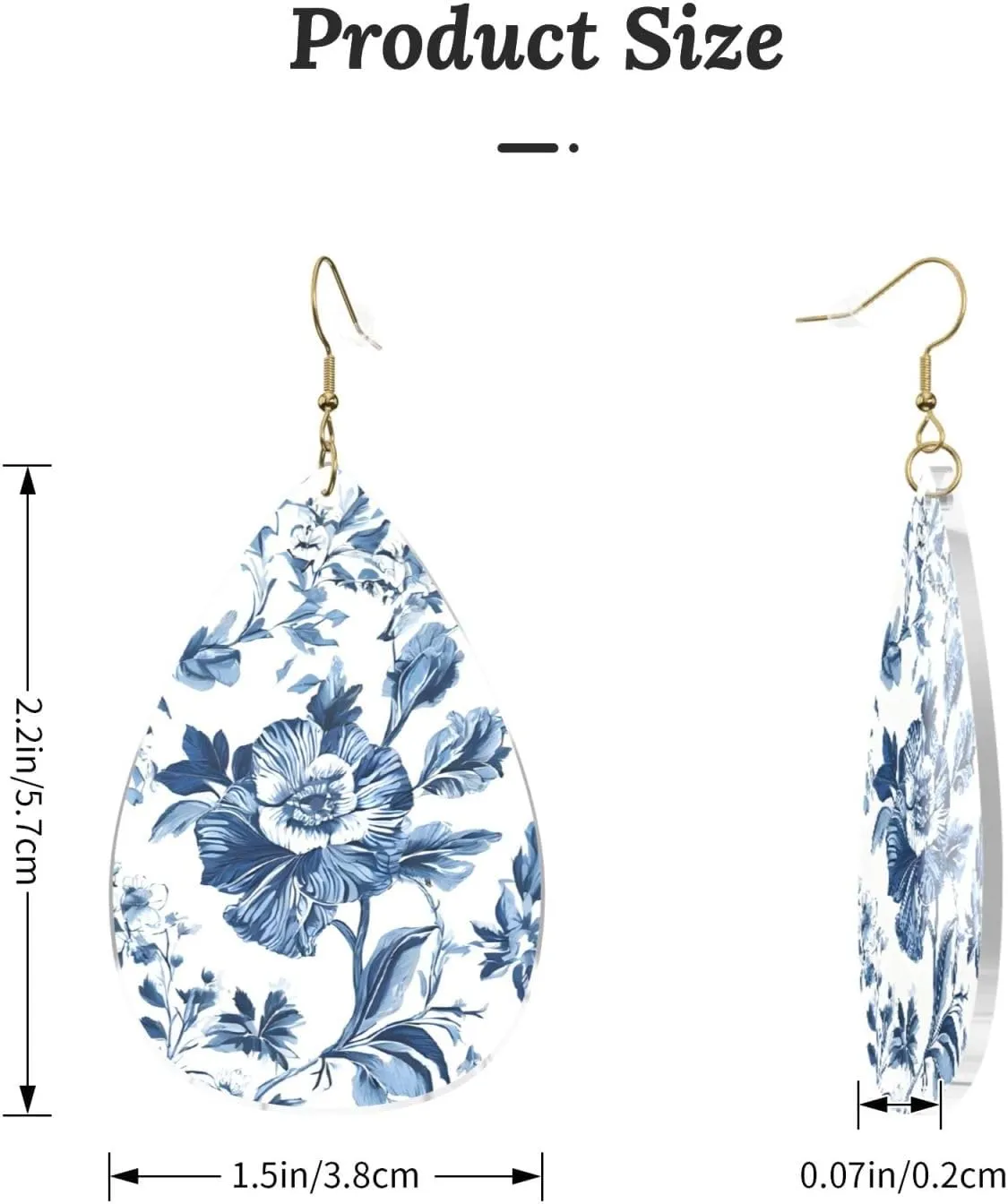 Stylish Drop-Shaped Acrylic Earrings Lightweight Printed Teardrop Dangle Earrings for Women (Flowering Herbs and Herbaceous Plants)