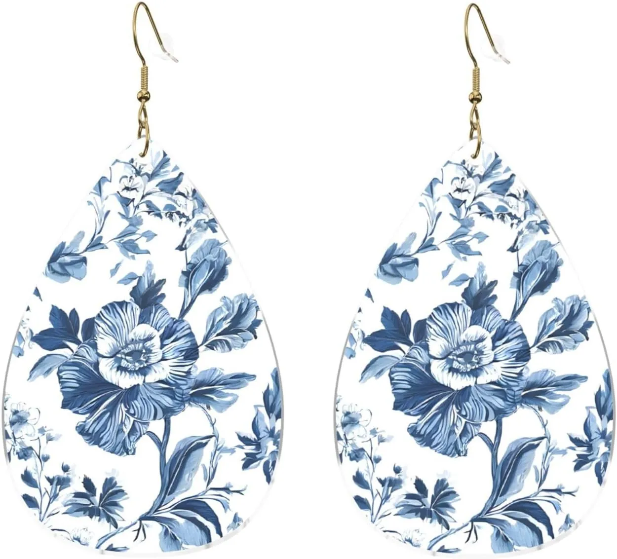 Stylish Drop-Shaped Acrylic Earrings Lightweight Printed Teardrop Dangle Earrings for Women (Flowering Herbs and Herbaceous Plants)