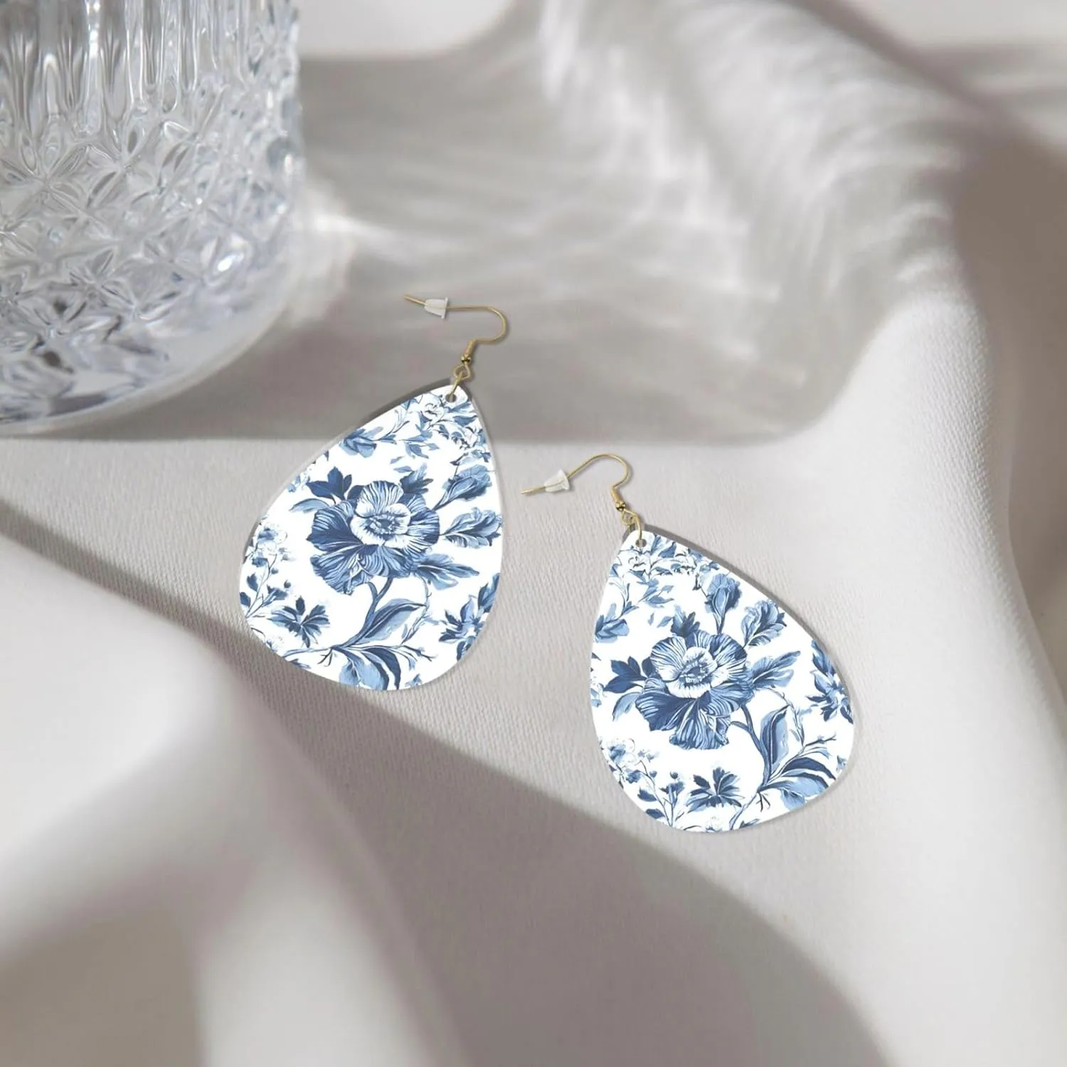 Stylish Drop-Shaped Acrylic Earrings Lightweight Printed Teardrop Dangle Earrings for Women (Flowering Herbs and Herbaceous Plants)
