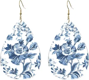 Stylish Drop-Shaped Acrylic Earrings Lightweight Printed Teardrop Dangle Earrings for Women (Flowering Herbs and Herbaceous Plants)